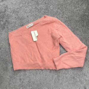 Pants Store Asymmetrical One Sleeve Sweater Womens Large Pink Nylon Soft NWT New